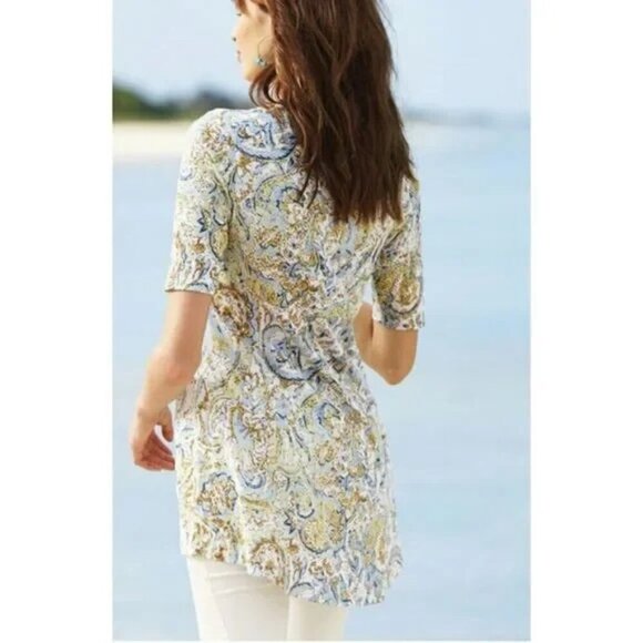 Peruvian Connection Trade Route Tunic Top Paisley Print 3/4 Sleeves Size Small - Picture 11 of 11